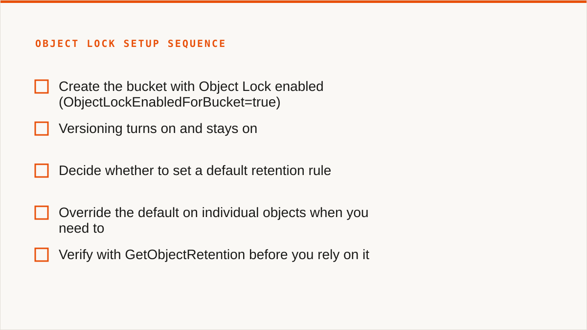 Object Lock setup sequence