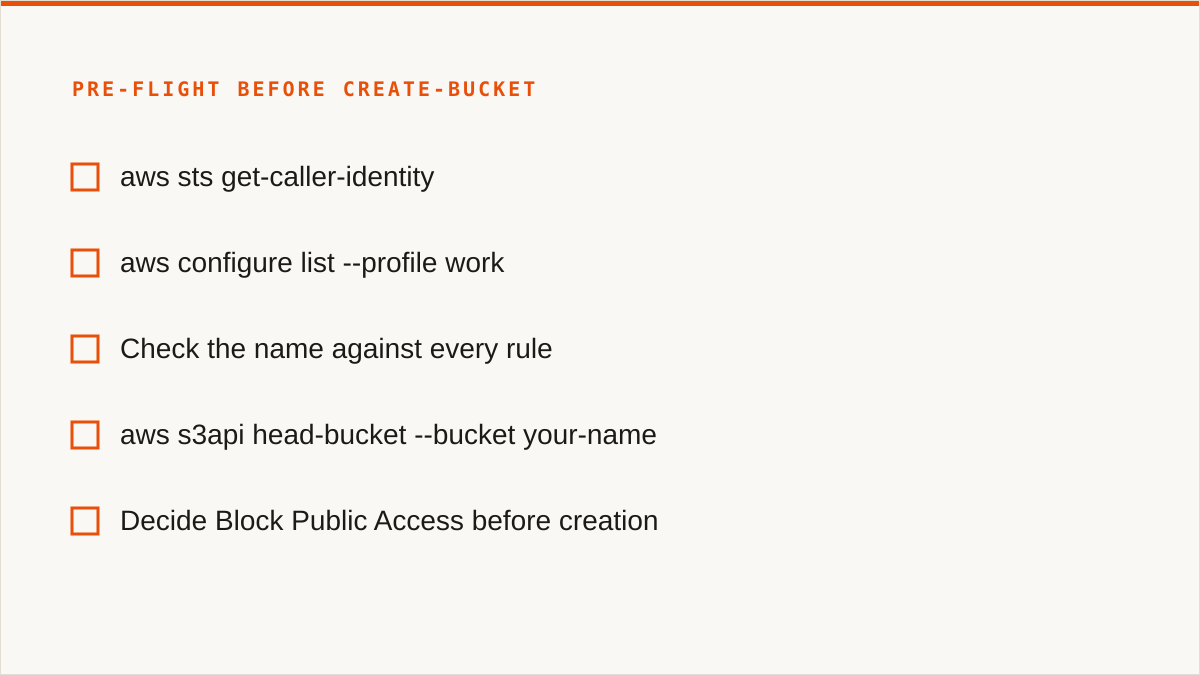 Pre-flight before create-bucket